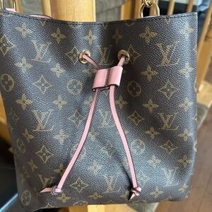 Fashion Pink and Brown Monogram Bucket Bag